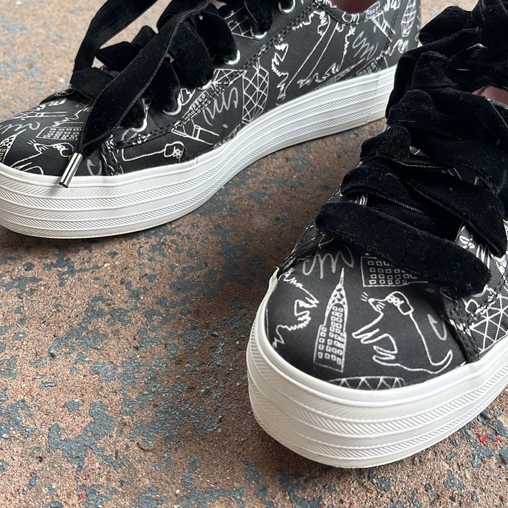 Keds x CJW Triple Kick Signature Print - Black & White, Velvet Laced, Women’s 9